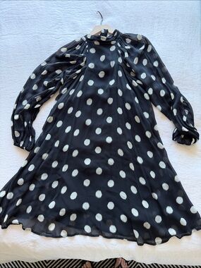 Maeve Navy Black White Polka Dot Dress XS Full and floaty